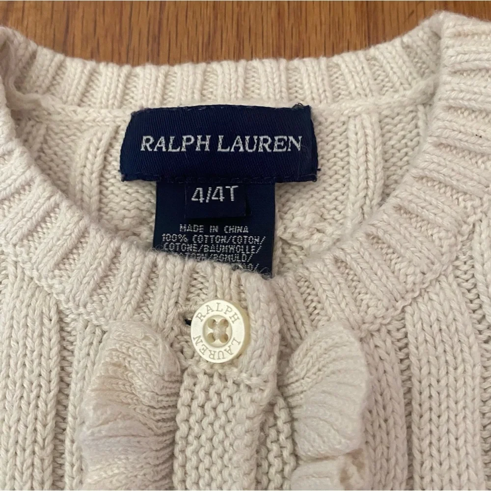 Ralph Lauren Ivory Cable Ruffle Knit Sweater